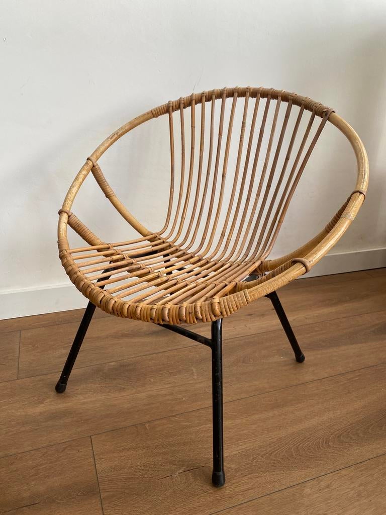 Moooe vintage rotan/ rieten stoel, Ophalen, Zo goed als nieuw, Bruin, Eén