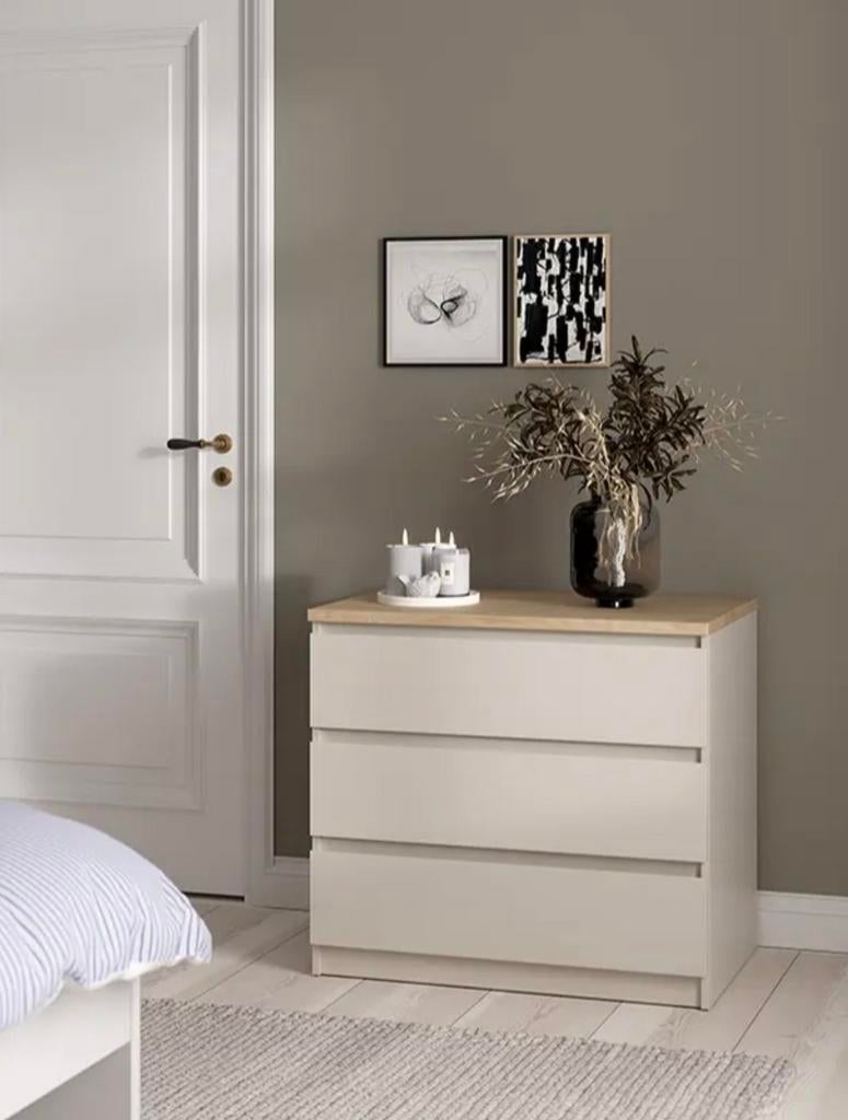 Ladekast Naia Luna 3 lades greige/eiken 70x77x50 cm NIEUW, Nieuw, 3 of 4 laden, Minder dan 100 cm, 50 tot 75 cm