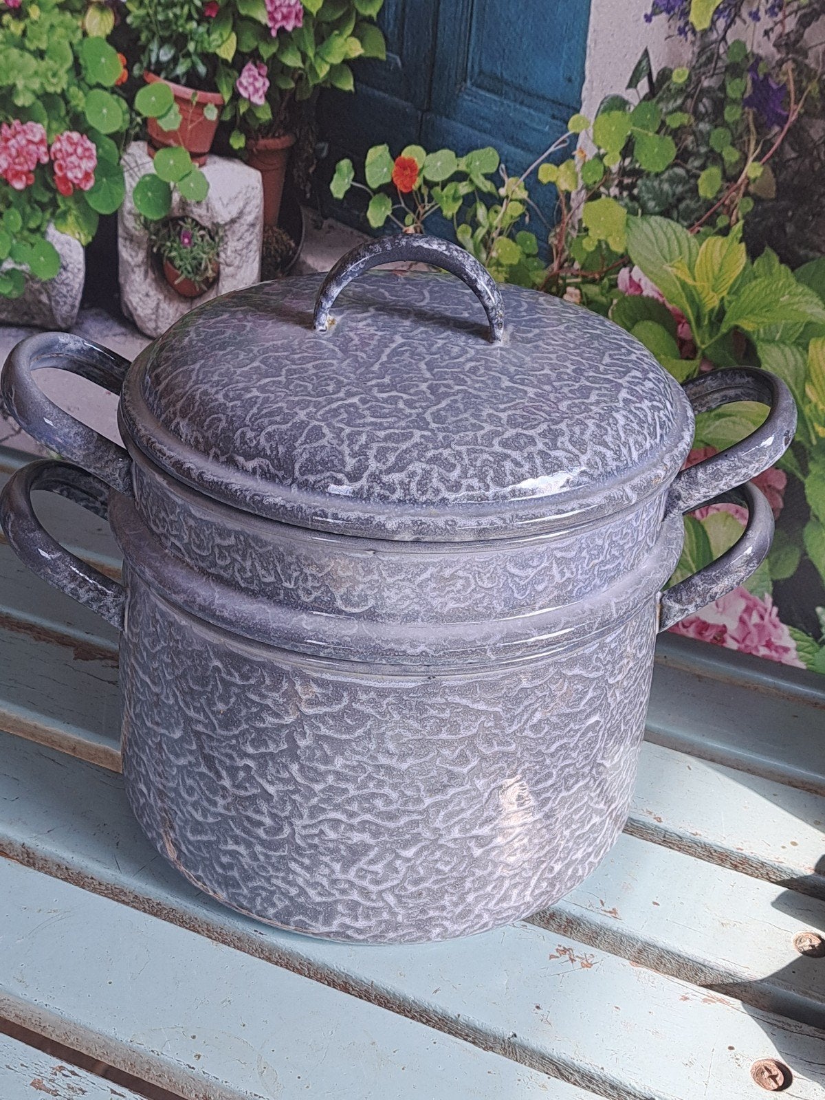 grijsgewolkt emaille stoompan.23 cm, Ophalen of Verzenden