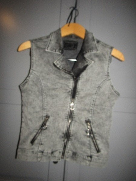 G747 TOM-DU mt XS gilet grijs zwart denim biker model, Verzenden, Zo goed als nieuw, Tom-Du, Maat 34 (XS) of kleiner