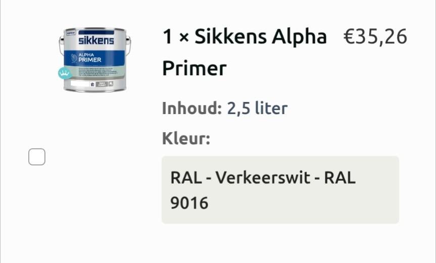 2,5L Sikkens Alpha primer RAL 9016 (wit) ONGEOPEND, Minder dan 5 liter, Ophalen, Nieuw, Wit