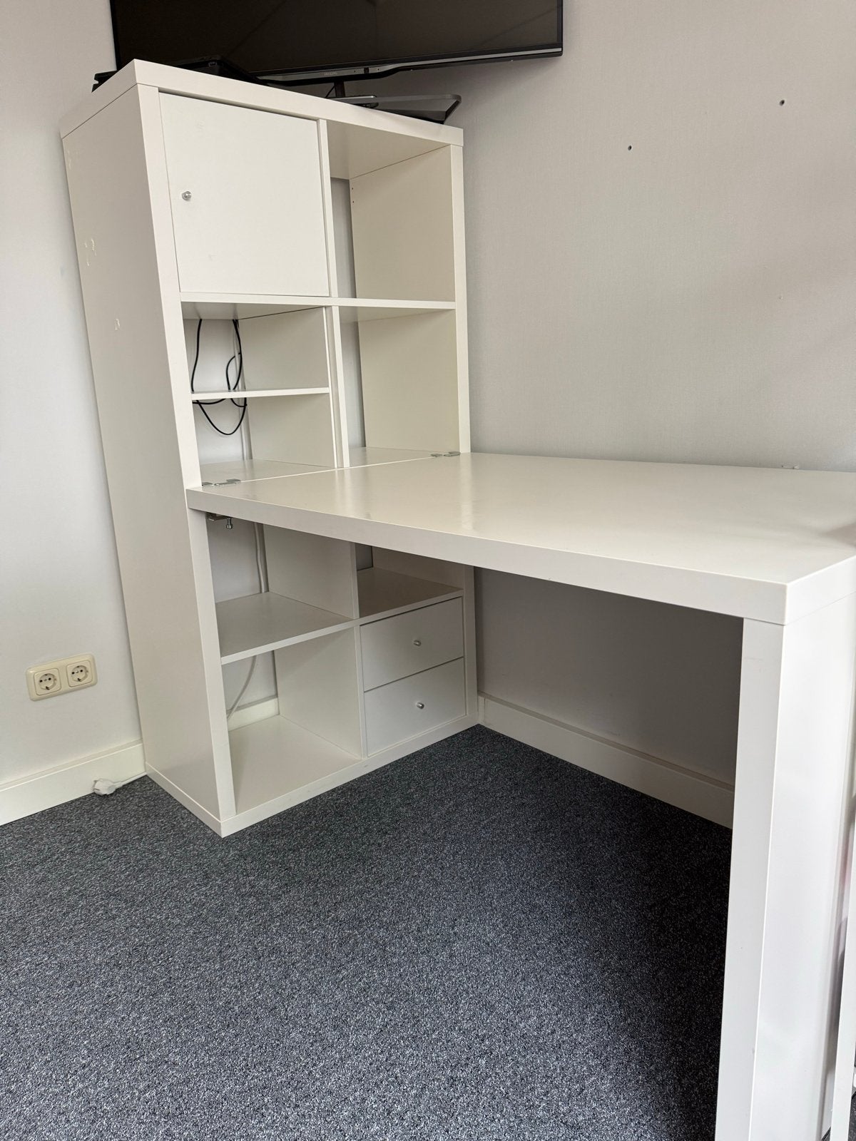 Wit bureau met opbergkast en lades - IKEA, Ophalen, Demontabel, Gebruikt, Spaanplaat of MDF
