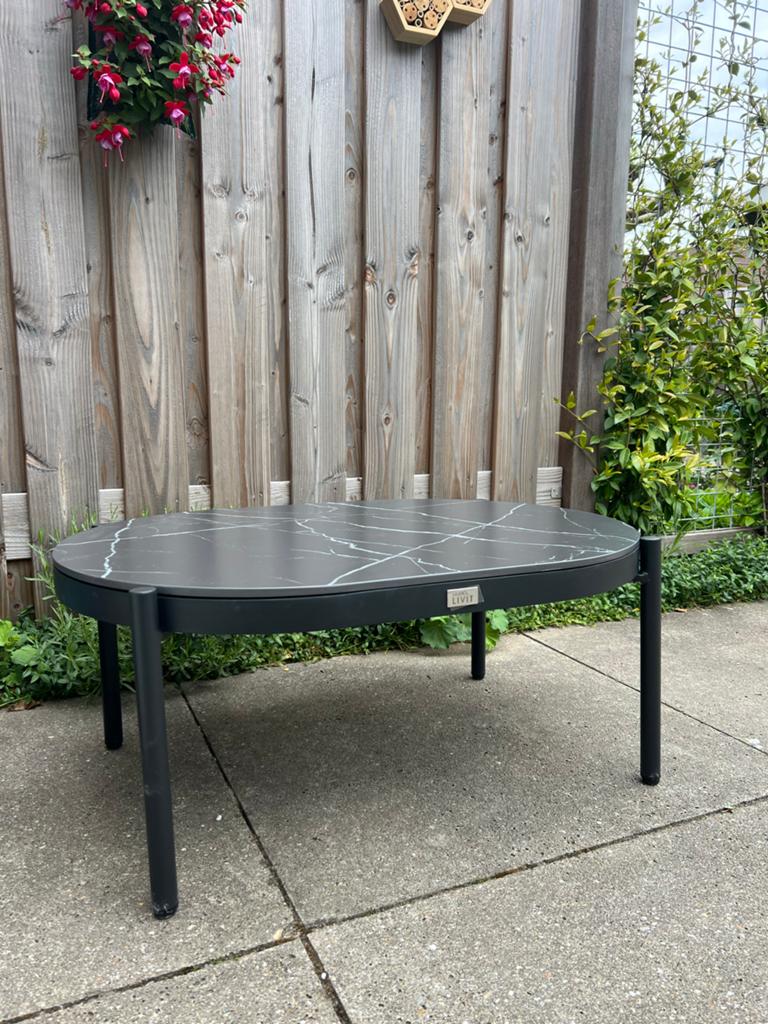 Studio Livit Sada Salontafel Ovaal Marmerlook Zwart, Ophalen, Kunststof, 50 tot 100 cm, Nieuw