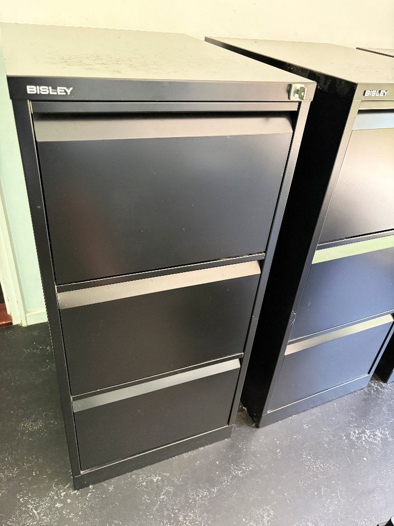 Bisley Stalen Archiefkast 3 Lades Zwart, Ophalen, Gebruikt, Zwart, 100 tot 150 cm