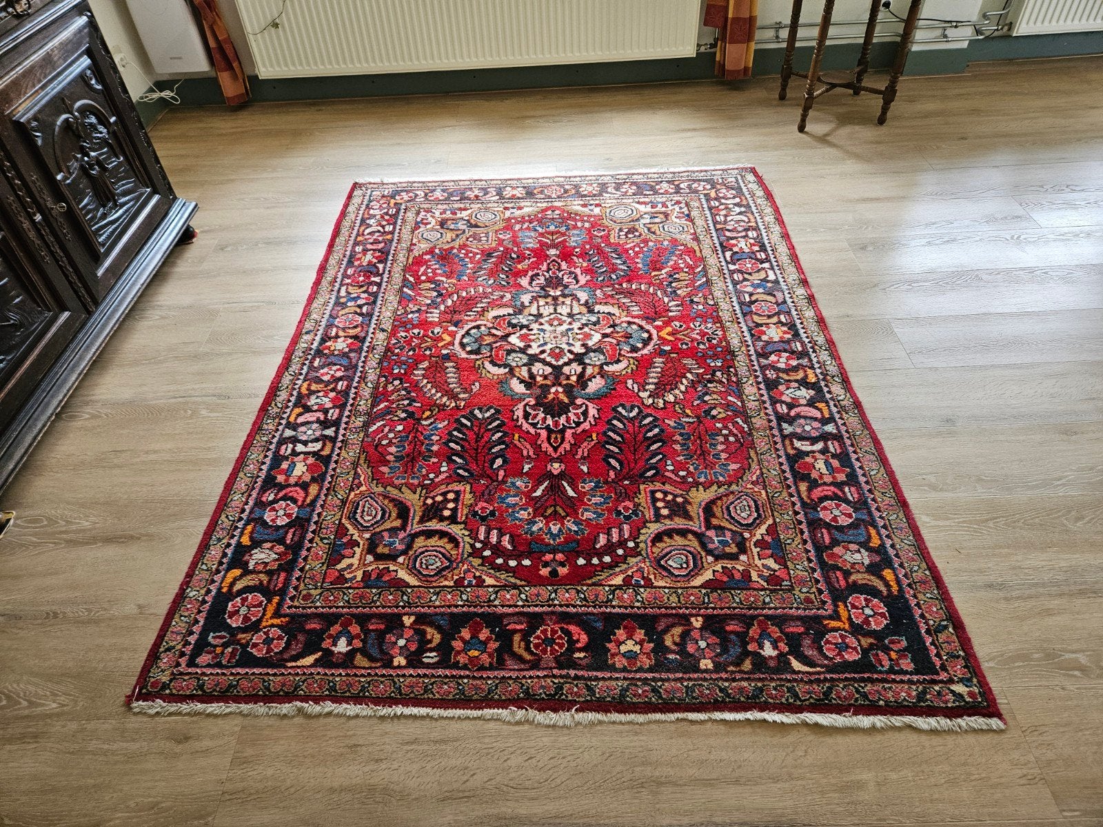Prachtig Perzisch tapijt, rood met gedetailleerd patroon, Ophalen, Gebruikt, 150 tot 200 cm, 200 cm of meer