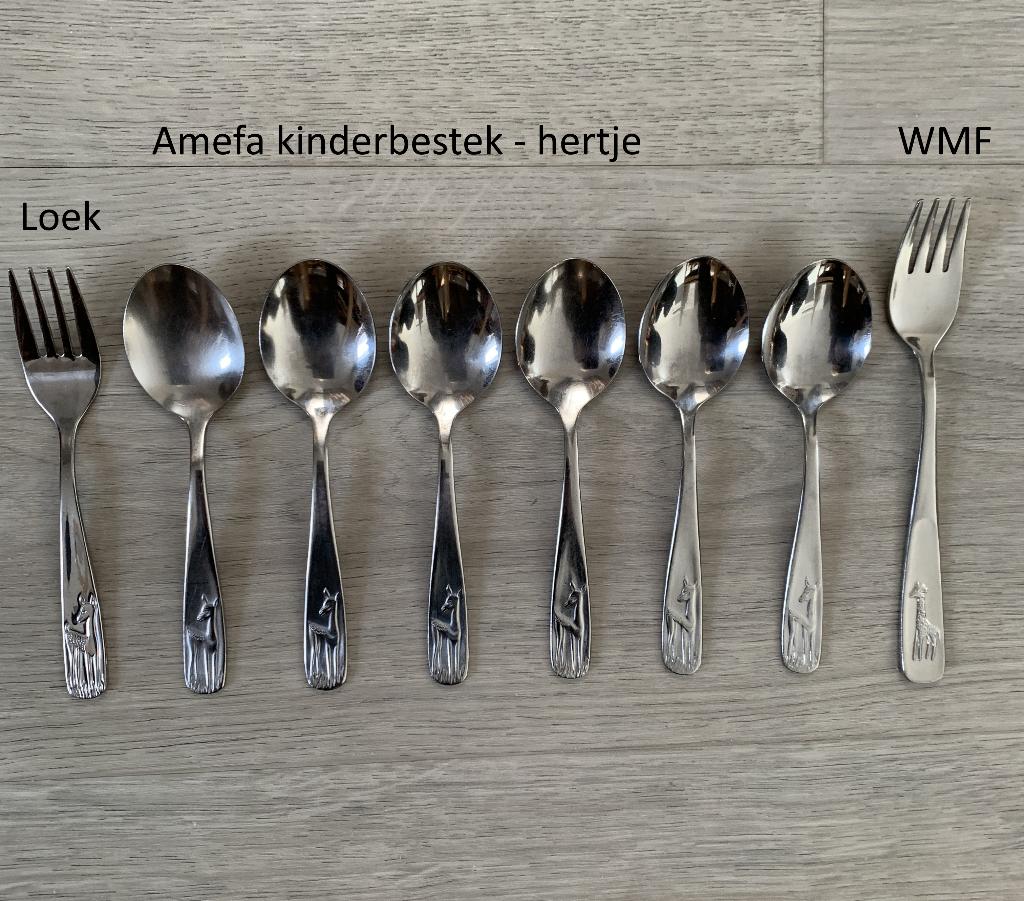 kinderbestek hert hertje, Amefa + WMF bestek, lepels vorkjes, Ophalen of Verzenden, Zo goed als nieuw