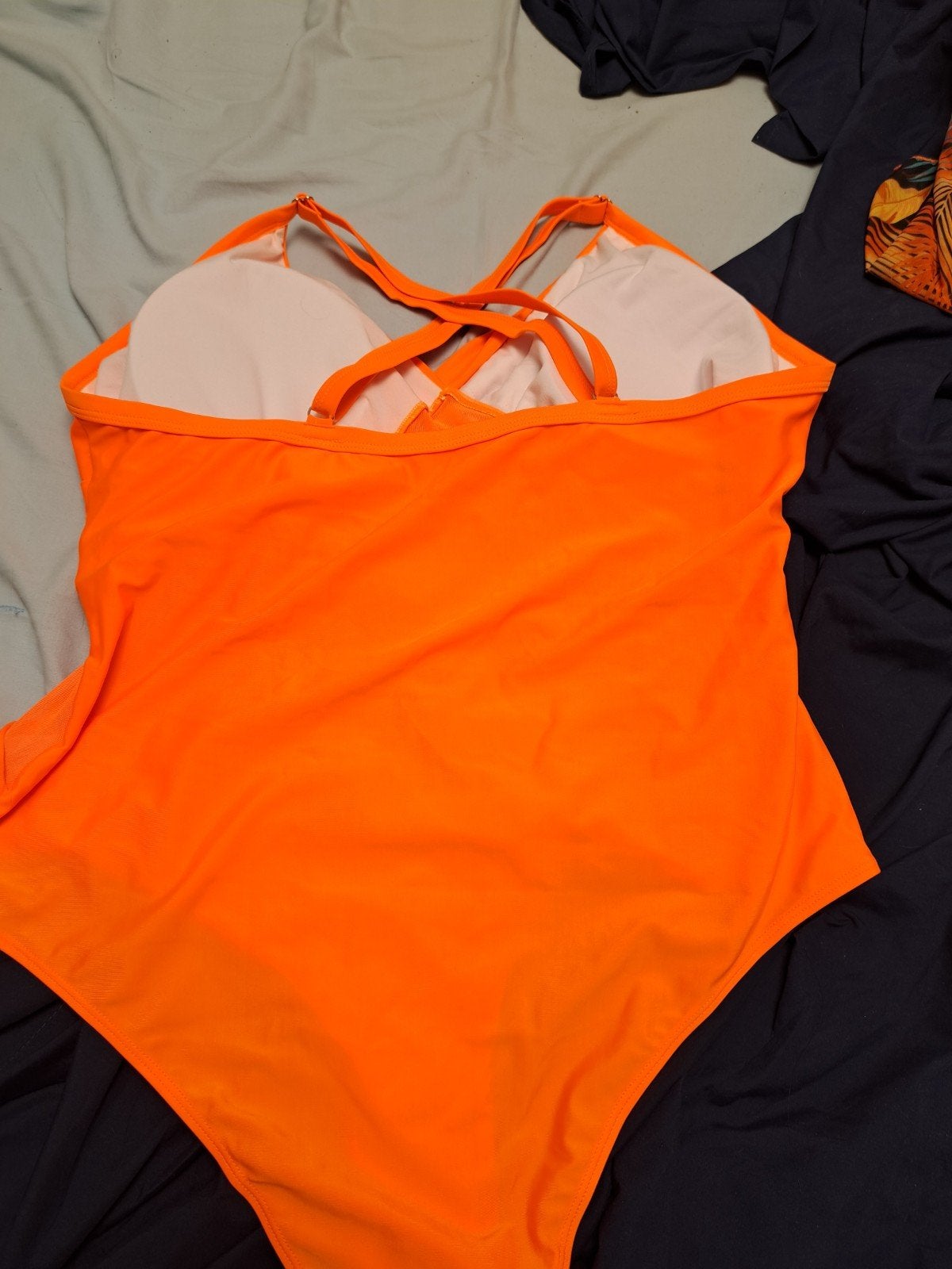 Fel Oranje Zwempak met Ruches en Mesh Details 4xl, Kleding | Dames, Badmode en Zwemkleding, Zo goed als nieuw, Badpak, Oranje