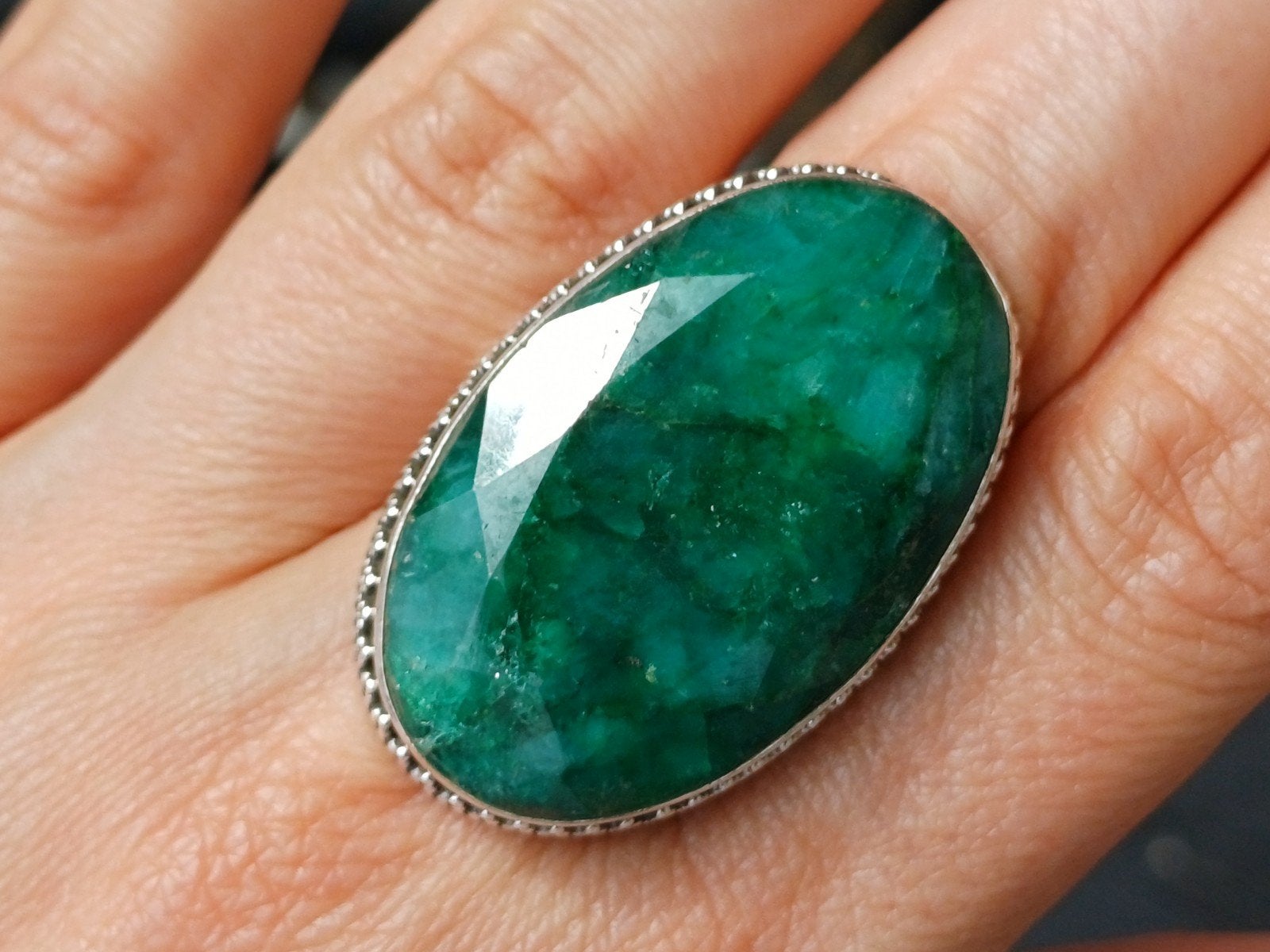 Vanoli 925 zilveren ring met ruwe smaragd maat 18,75, Sieraden, Tassen en Uiterlijk, Ringen, Daiva1973@hotmail.com, 18 tot 19