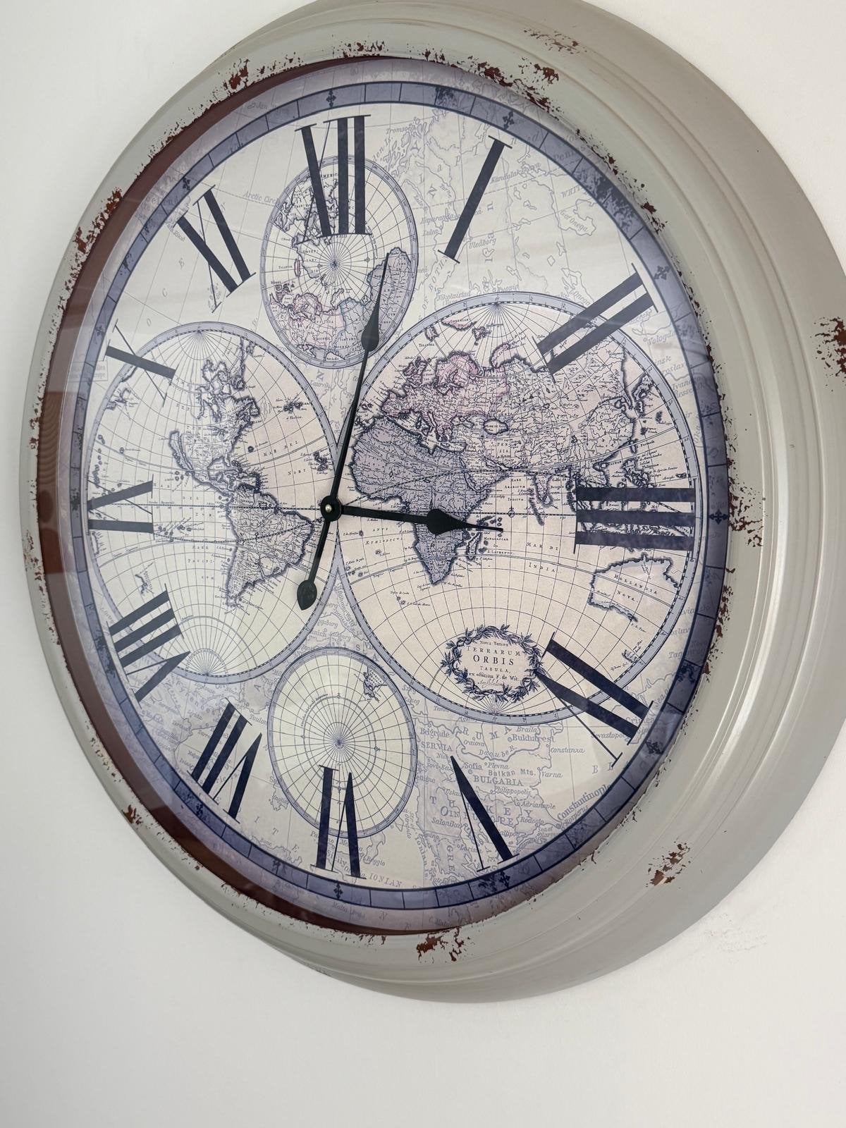 Grote Wandklok Wereldkaart Design - Vintage Look, Ophalen, Wandklok, Vintage, Analoog