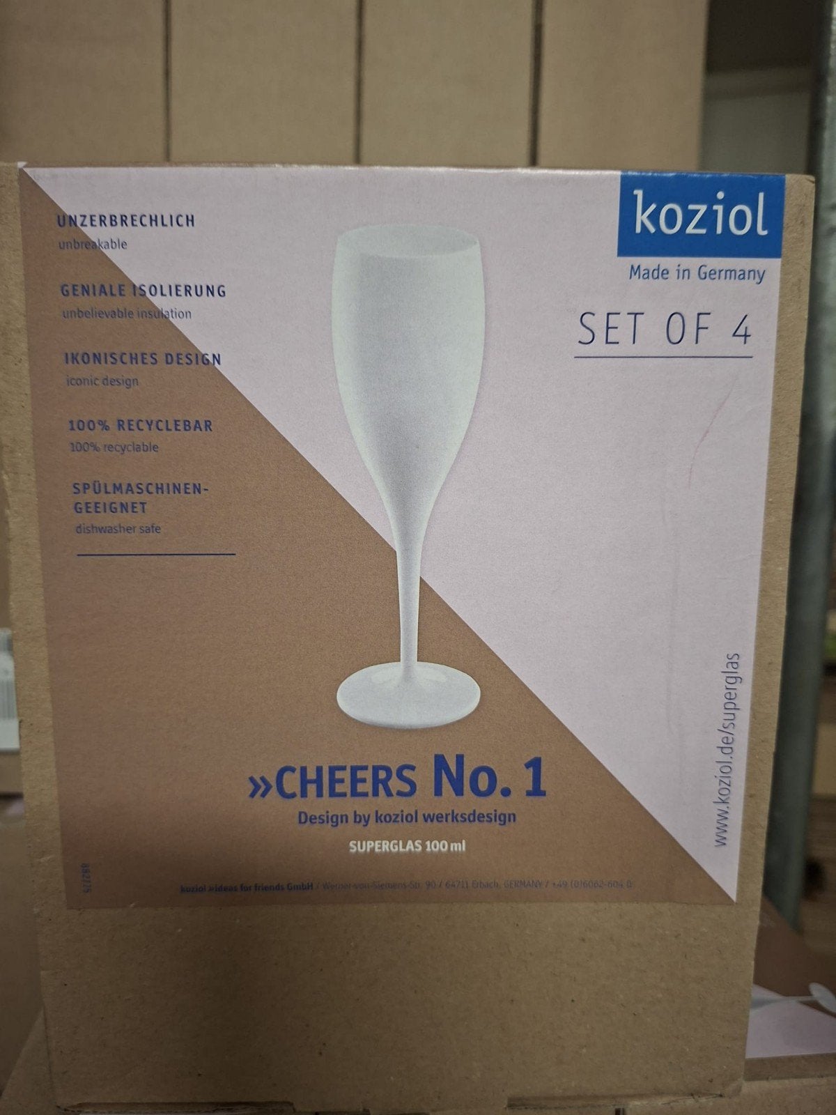 Koziol No. 1 Champagneglazen  Set van 4 + champagnekoeler, Huis en Inrichting, Overige typen, Kunststof, Nieuw, Ophalen of Verzenden