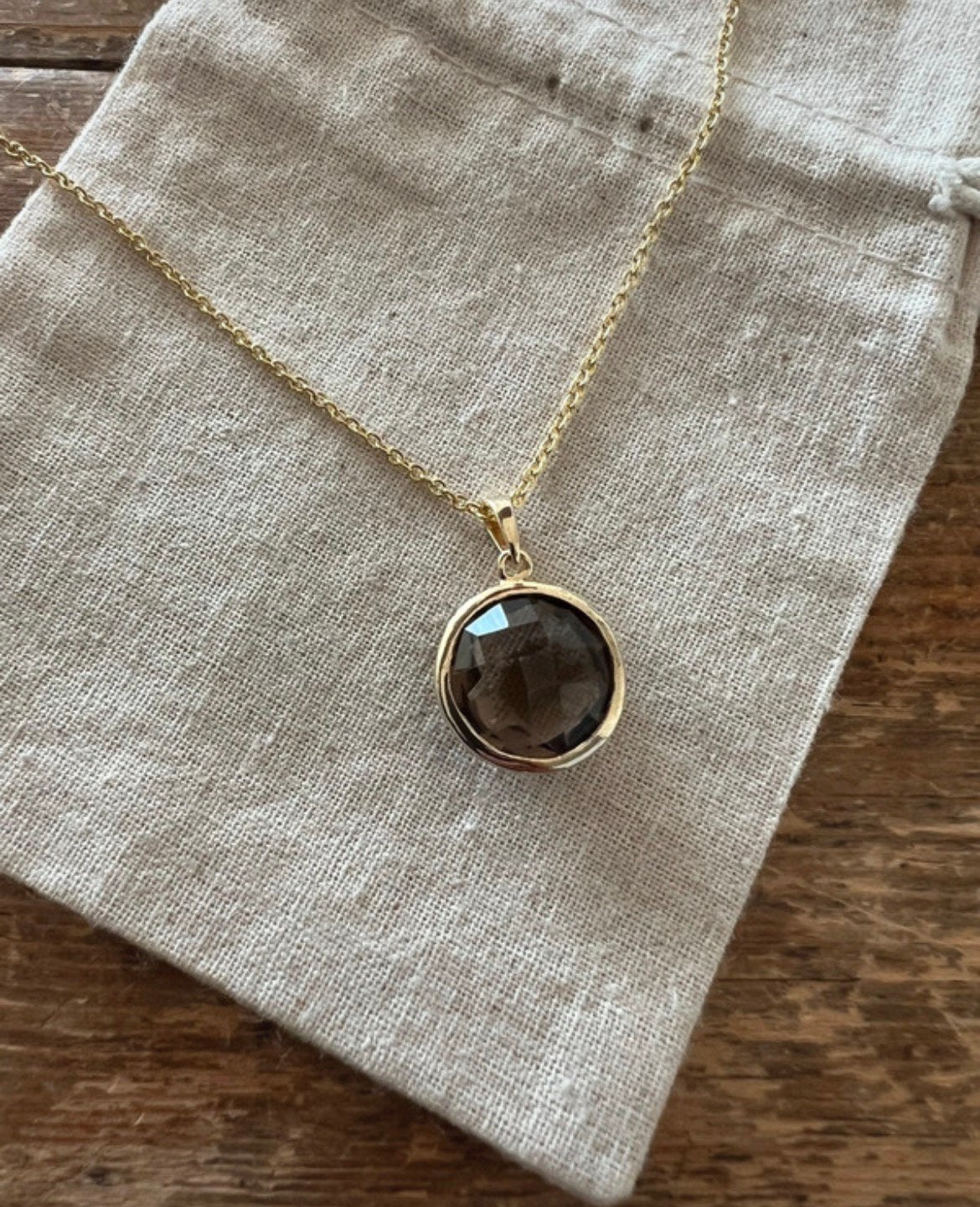 Zilveren 925 goud vergulde ketting smokey quartzsteen hanger, Verzenden, Zo goed als nieuw, Goud, Zilver