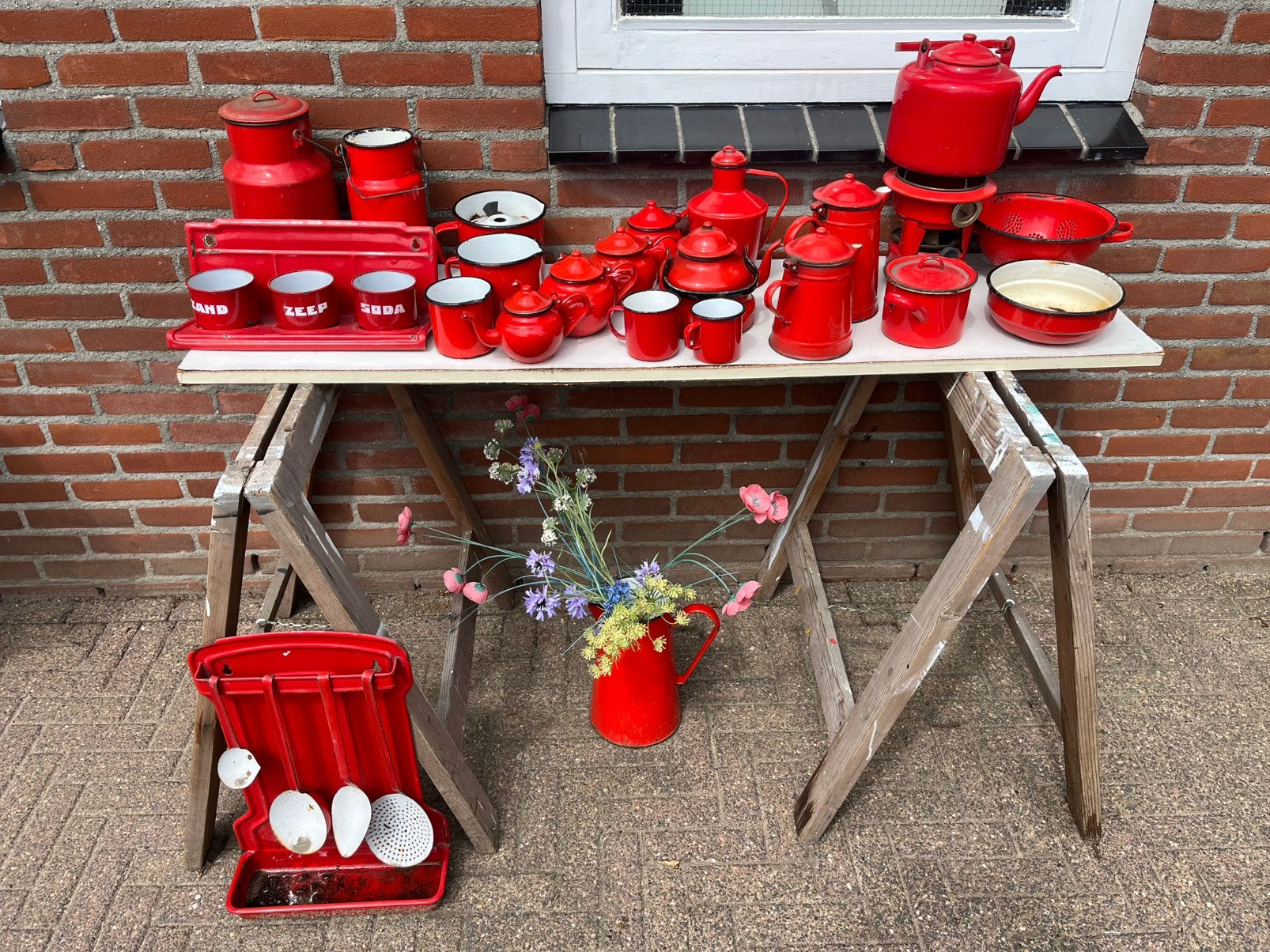 Vintage brocante Rood emaille verzameling, Ophalen
