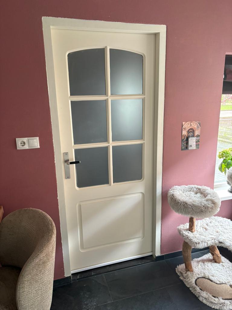Binnendeur stomp met melkglas, Doe-het-zelf en Verbouw, Deuren en Horren, Ophalen, Binnendeur, 200 tot 215 cm