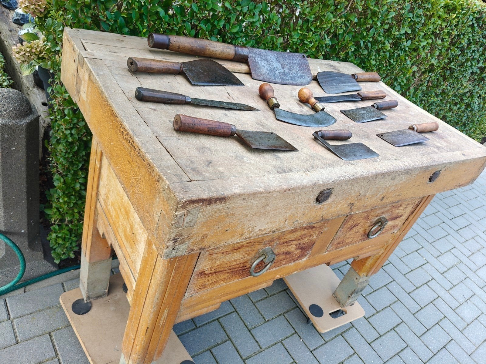 antieke kaptafel met authentieke messen, Ophalen, Gebruikt, 50 tot 100 cm, Minder dan 100 cm