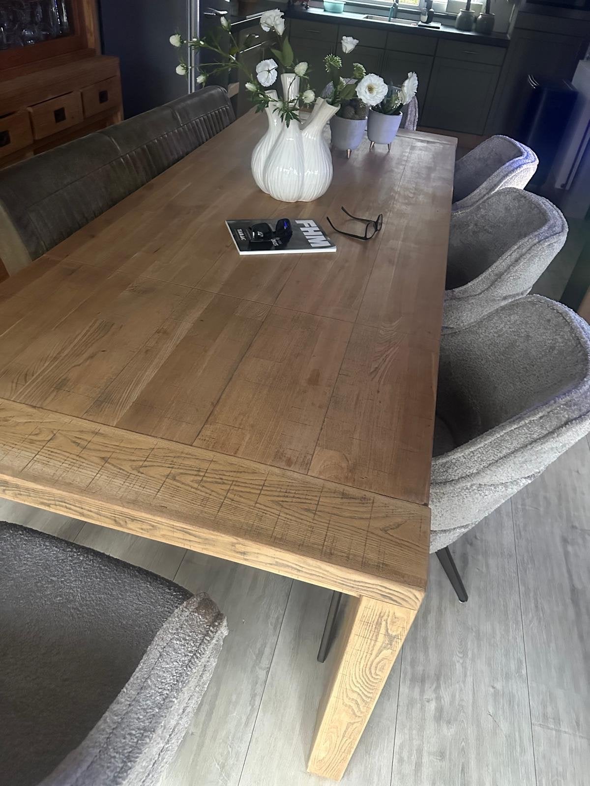 Uitschuifbare eettafel van eikenhout - 200/250 cm, Ophalen, Gebruikt, Eikenhout, 200 cm of meer