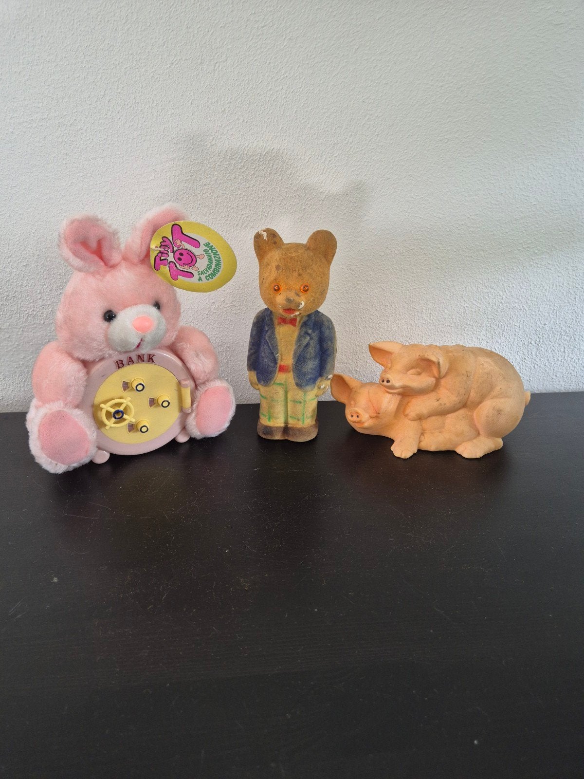 Set van 3 spaarpotten: konijn, beer en varkens, Ophalen of Verzenden, Gebruikt, Overige materialen, Dier