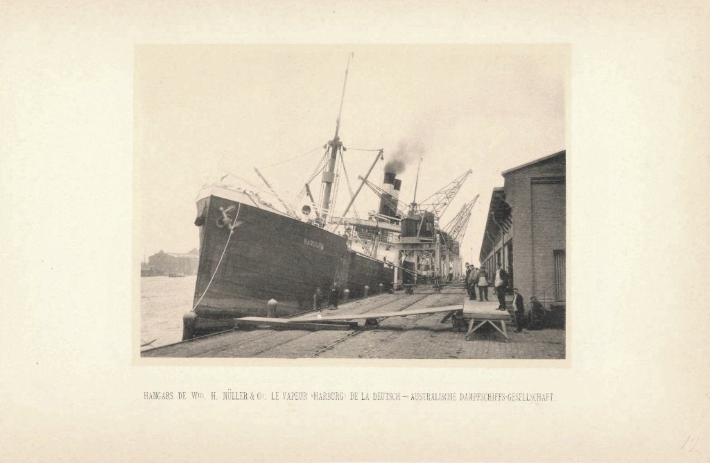 Litho SS Harburg Wm H. Müller & Co. Amsterdam 1907, Antiek en Kunst, Kunst | Litho's en Zeefdrukken, Ophalen of Verzenden
