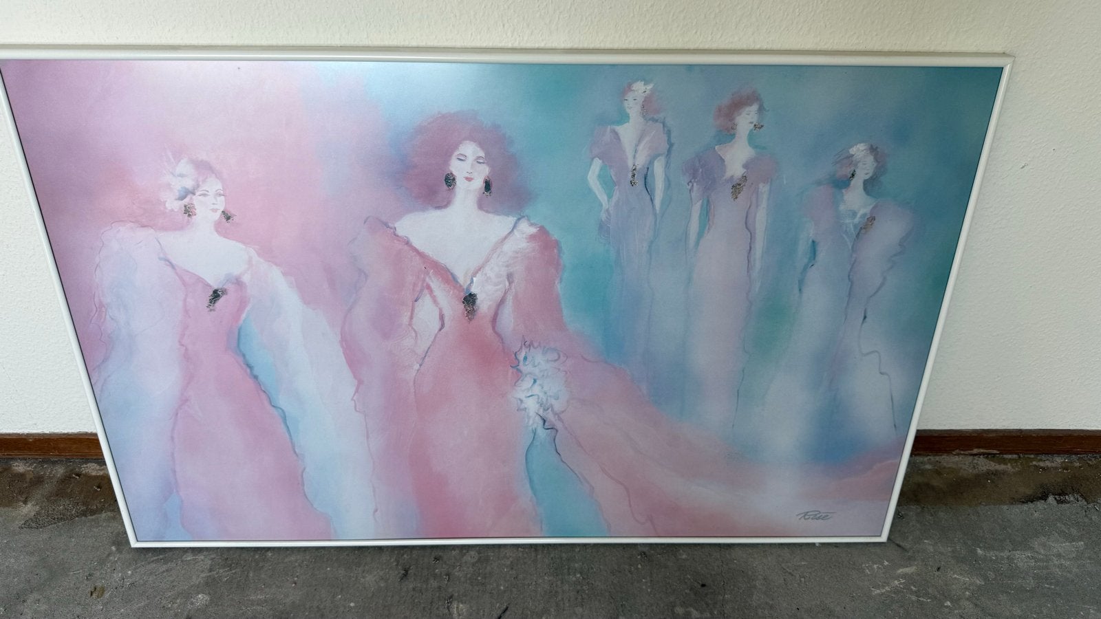 Dames in Roze en Blauw - Print in op maat gemaakte lijst, Antiek en Kunst, Kunst | Schilderijen | Modern, Ophalen, Figuren, Aquarel