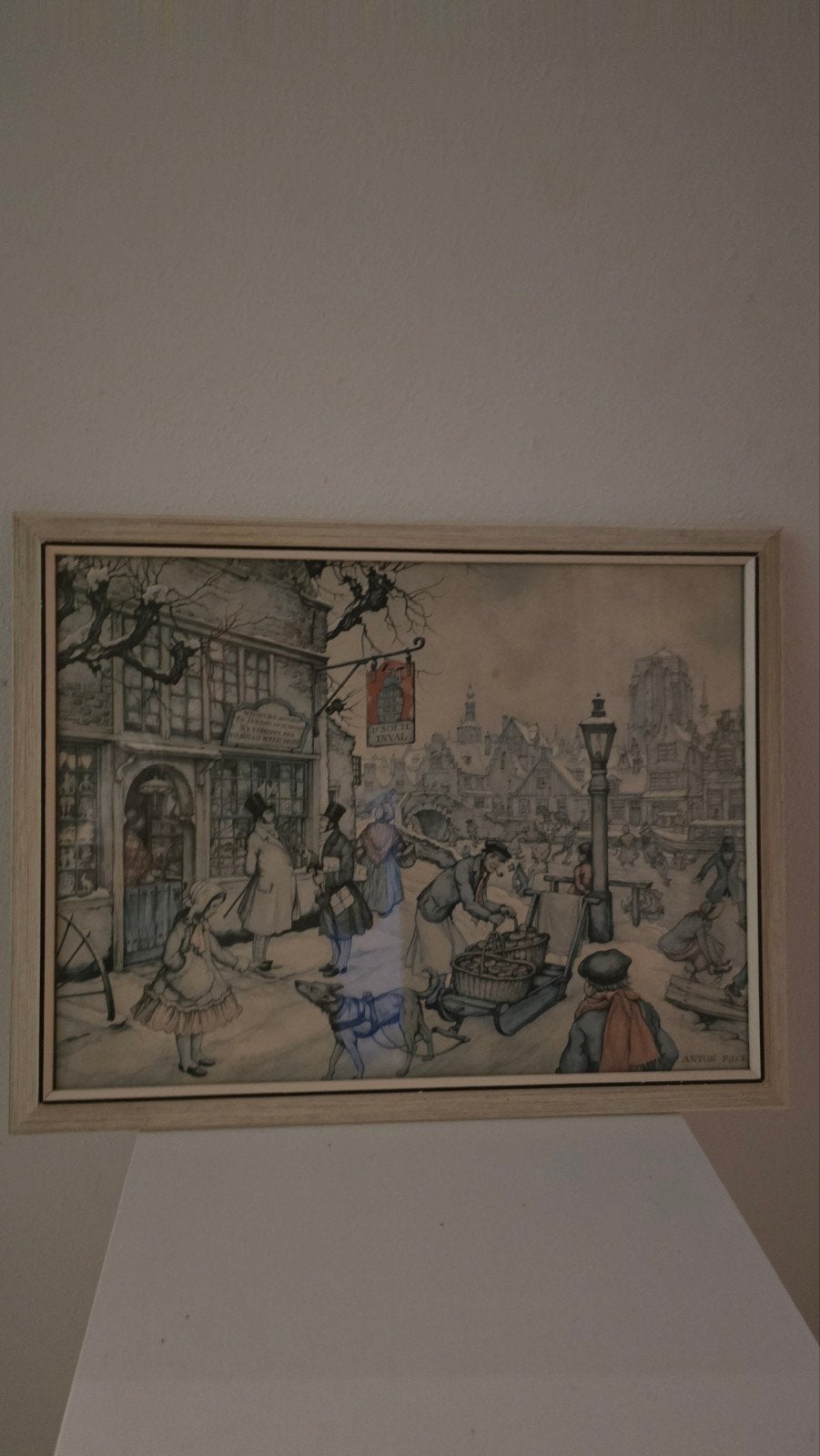 Antoon Pieck Stadsgezicht met Figuren - Ingelijst, Antiek en Kunst, Kunst | Tekeningen en Foto's, Ophalen