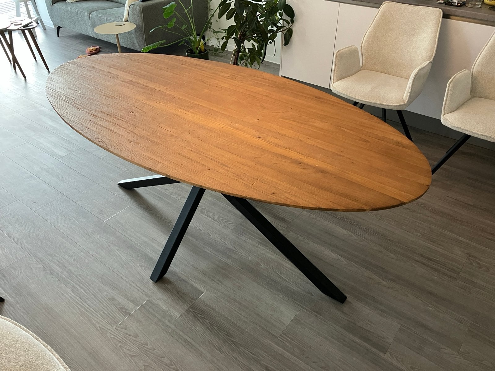 Ovale eettafel Aska van Pronto Wonen, Teak 200x100 cm, Huis en Inrichting, Tafels | Eettafels, Ophalen, Gebruikt, Teakhout, 50 tot 100 cm