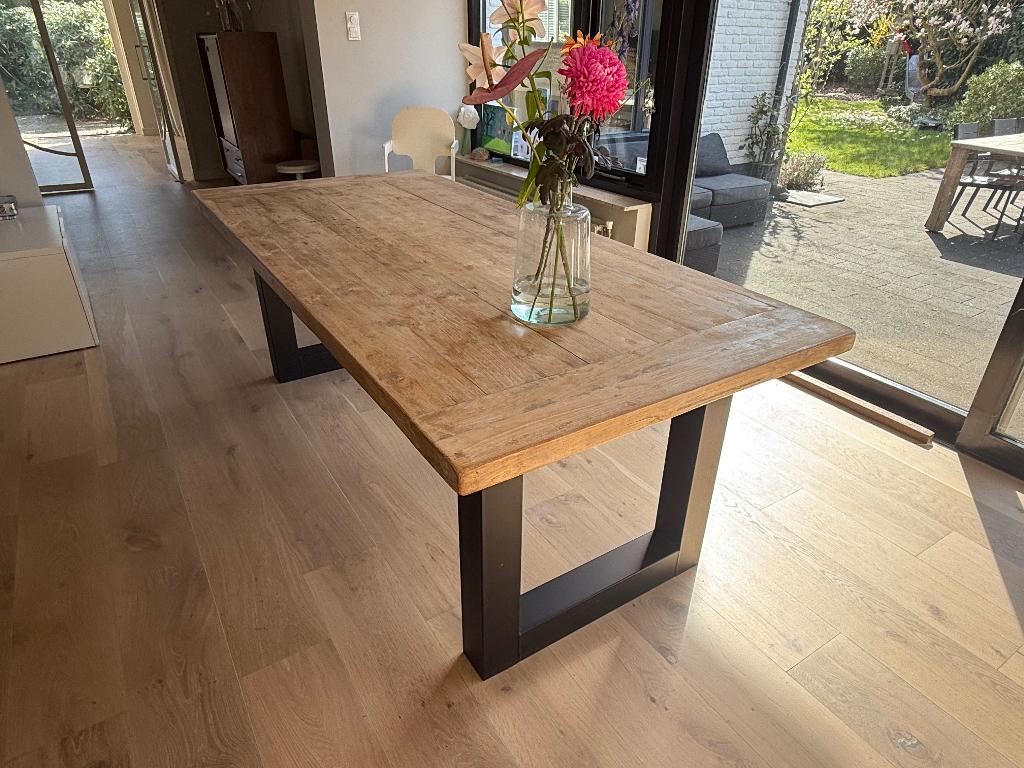 Eettafel teak 220x100, Huis en Inrichting, Tafels | Eettafels, Ophalen, Gebruikt, 200 cm of meer, Vijf personen of meer
