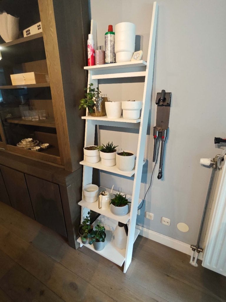 Wit houten ladderrek / ladderplank 5 planken – 190 cm, Ophalen