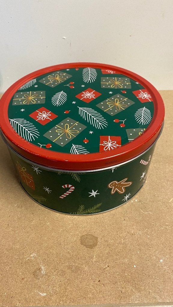 Kerst Koekblik - Groen met Cadeautjes en Kerstfiguren, Ophalen of Verzenden, Zo goed als nieuw, Koek(jes), Overige merken