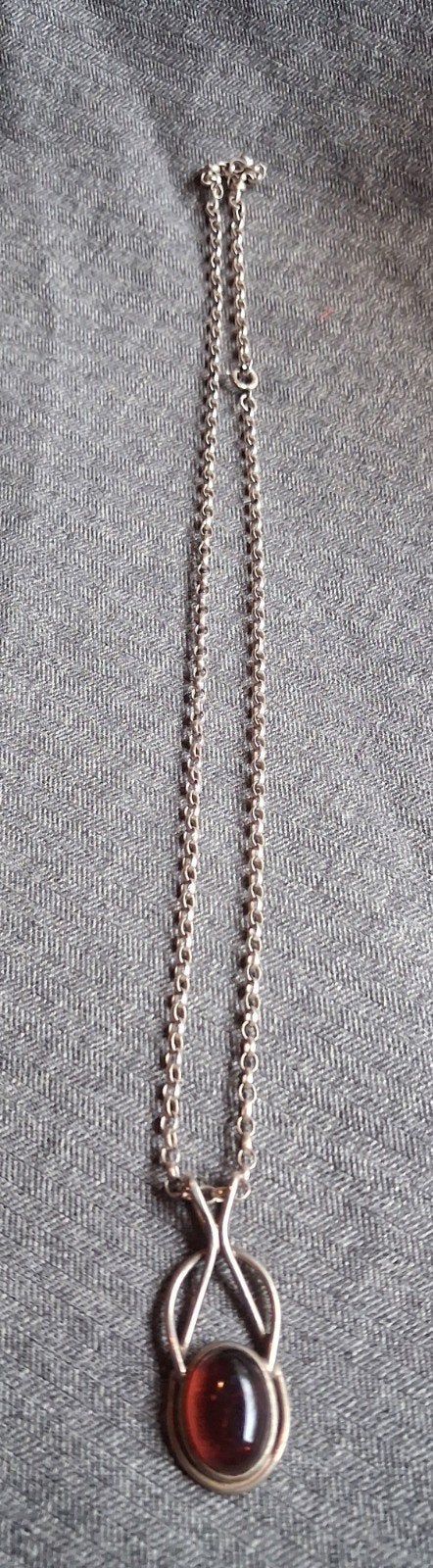 Vintage zilveren ketting  met Amberkleurige steen, Ophalen of Verzenden