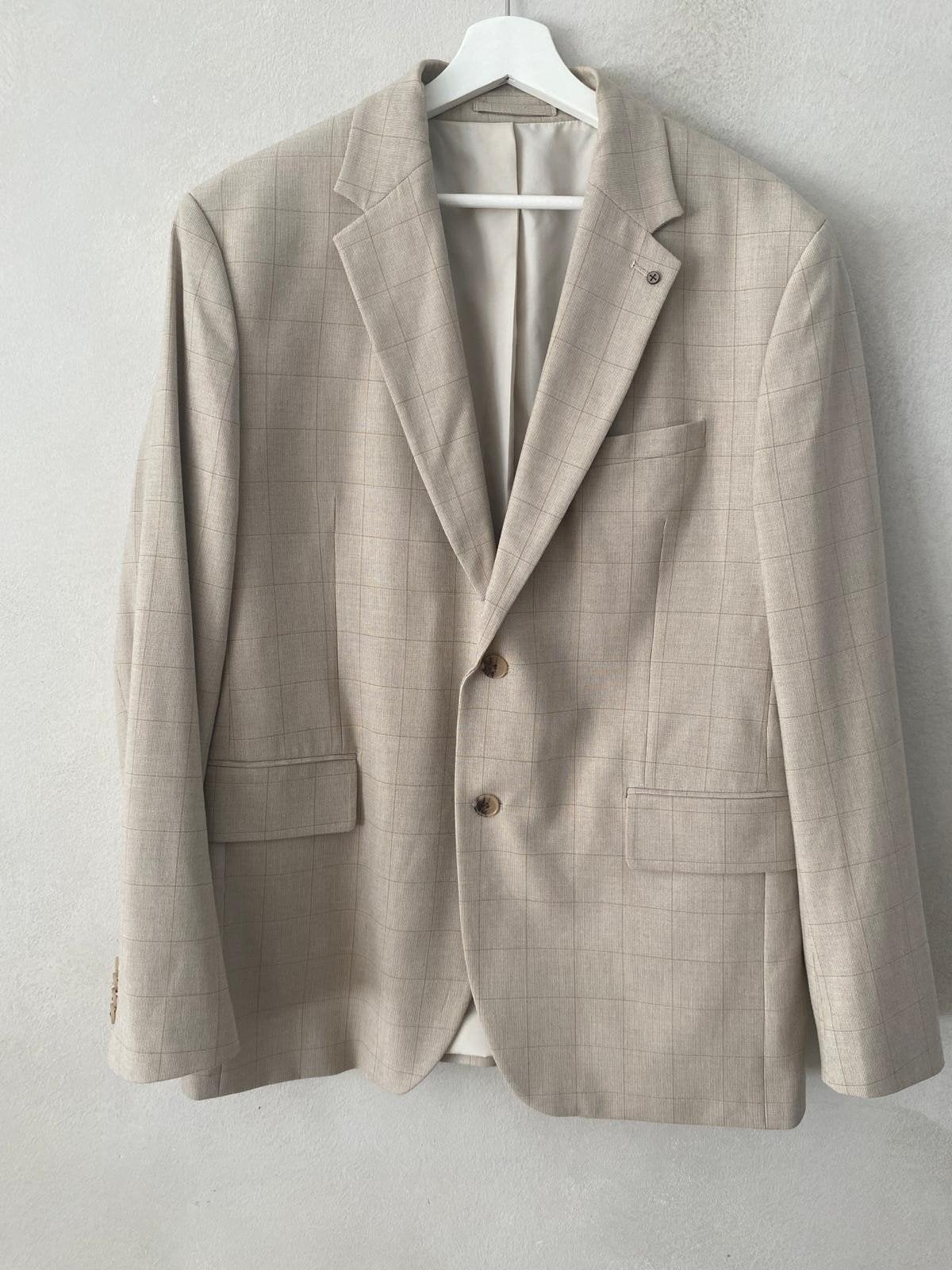 WE Fashion Blazer - Beige geruit colbert, Maat 52/54 (L), Beige, Ophalen of Verzenden, Zo goed als nieuw
