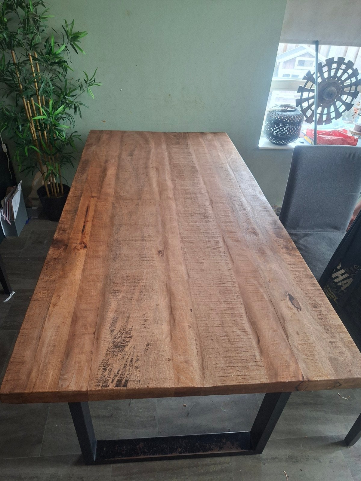 Eettafel 200x100 cm - Mangohout & Metaal, Gebruikt, Industrieel, Landelijk, 50 tot 100 cm, 150 tot 200 cm