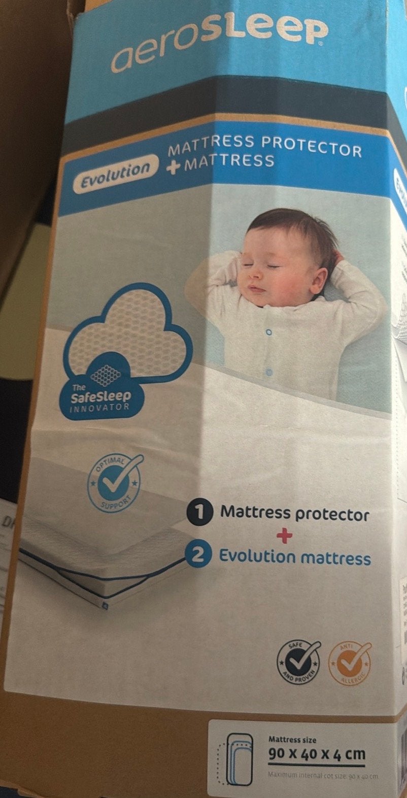 Aerosleep Evolution matras + matrasbeschermer 90x40x4 cm, Ophalen, Eenpersoons, Nieuw, 190 cm of minder