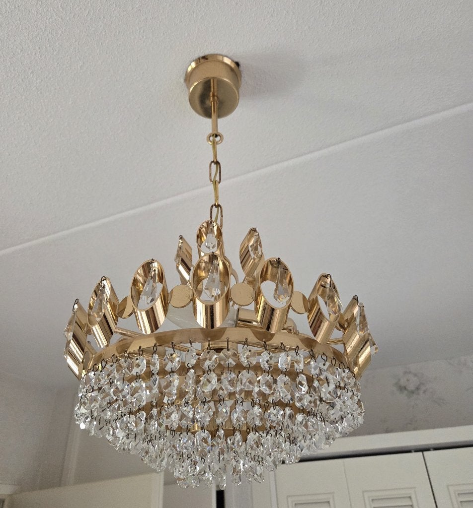 Vintage Palwa (Palme & Walter) kroonluchter, Ophalen, Gebruikt, Glas, E14 (klein)