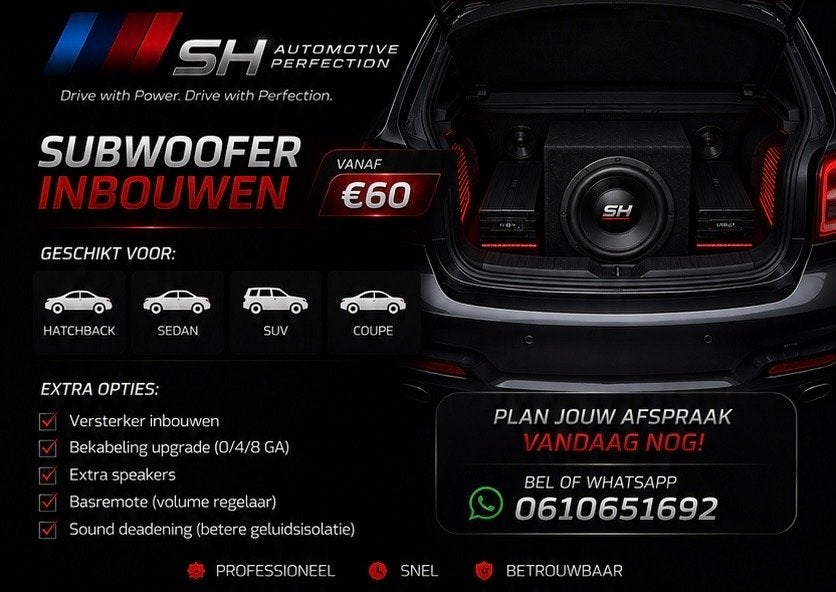 Subwoofer inbouw service - Professioneel en snel, Ophalen, Nieuw