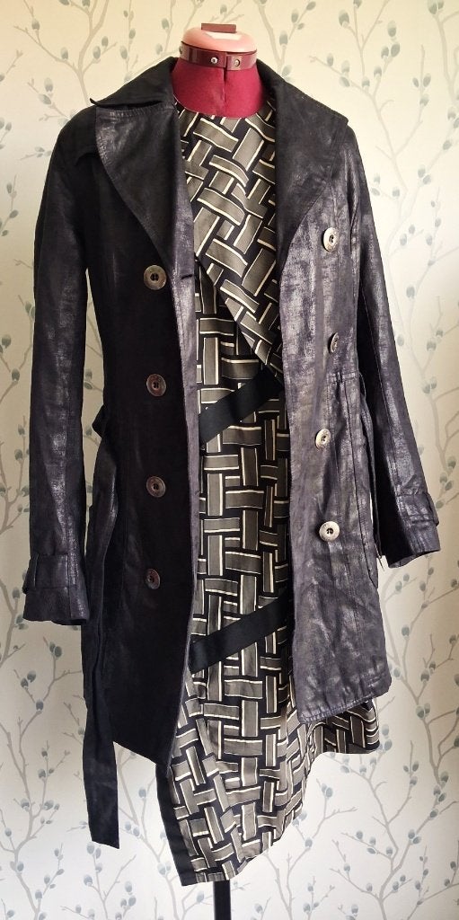 N.T.S. Stoere Leer-Look Trenchcoat maat 34=36, Zwart, Ophalen of Verzenden, Zo goed als nieuw, Maat 36 (S)