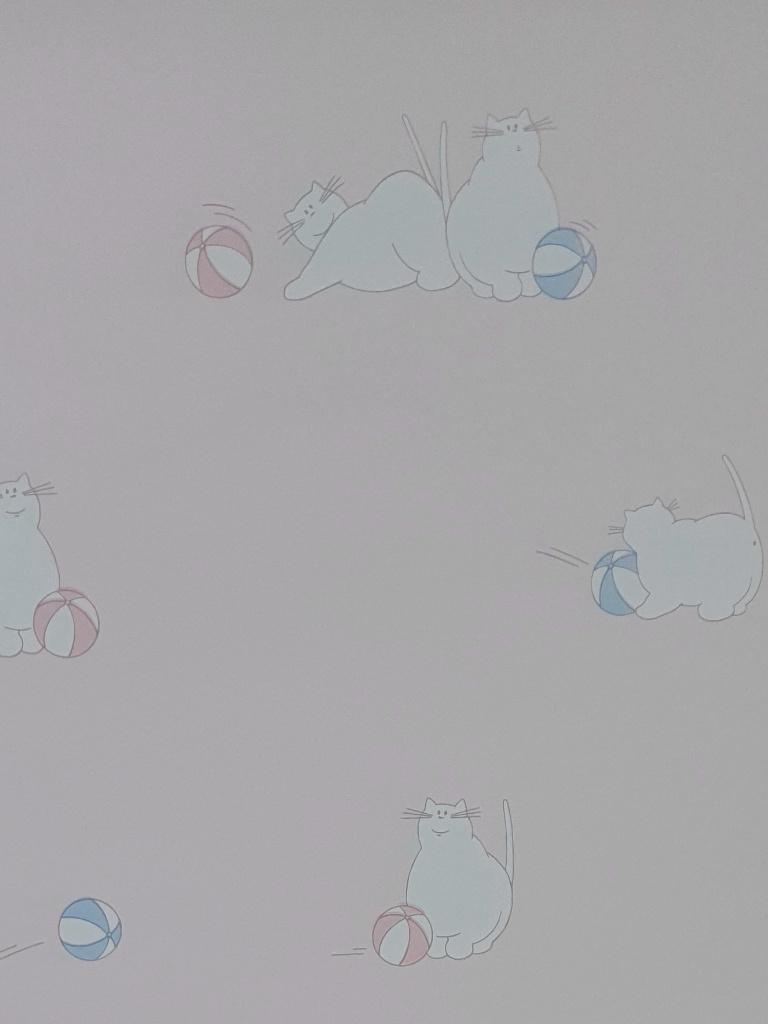 13654 Vintage poezenbehang met baby roze achtergrond swiet, Verzenden, Roze