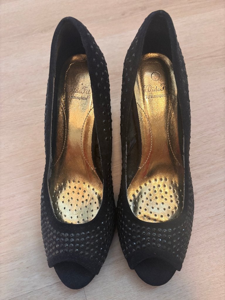Wide Fit Sequin Peep-Toe Heels — Size 40/41 — €19, Ophalen of Verzenden, Zo goed als nieuw, Zwart