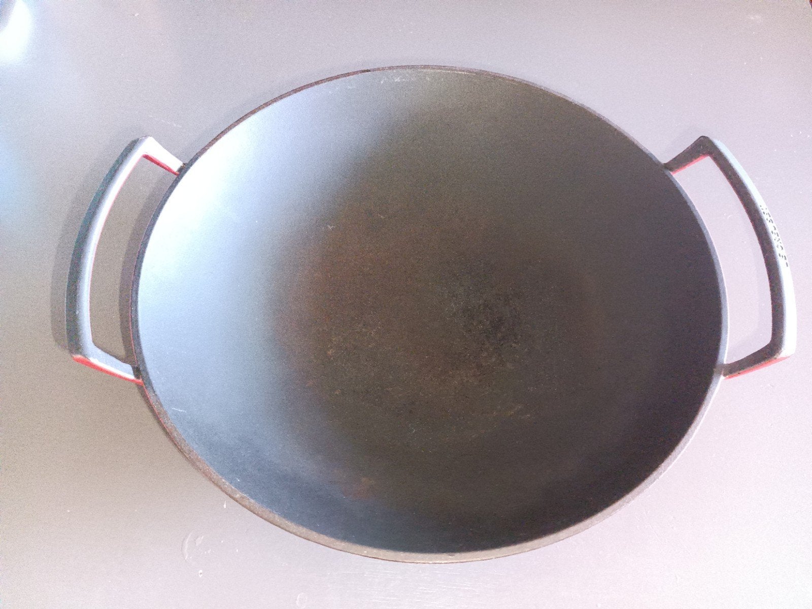 Le Creuset Wokpan 36 cm - Gietijzeren Wok, Ophalen, Gebruikt, Gietijzer, Le Creuset