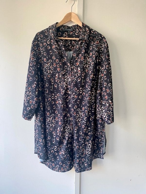 Doris Streich viscose tuniek blouse 50 zwart bruin als nieuw, Maat 46/48 (XL) of groter, Ophalen of Verzenden, Zo goed als nieuw