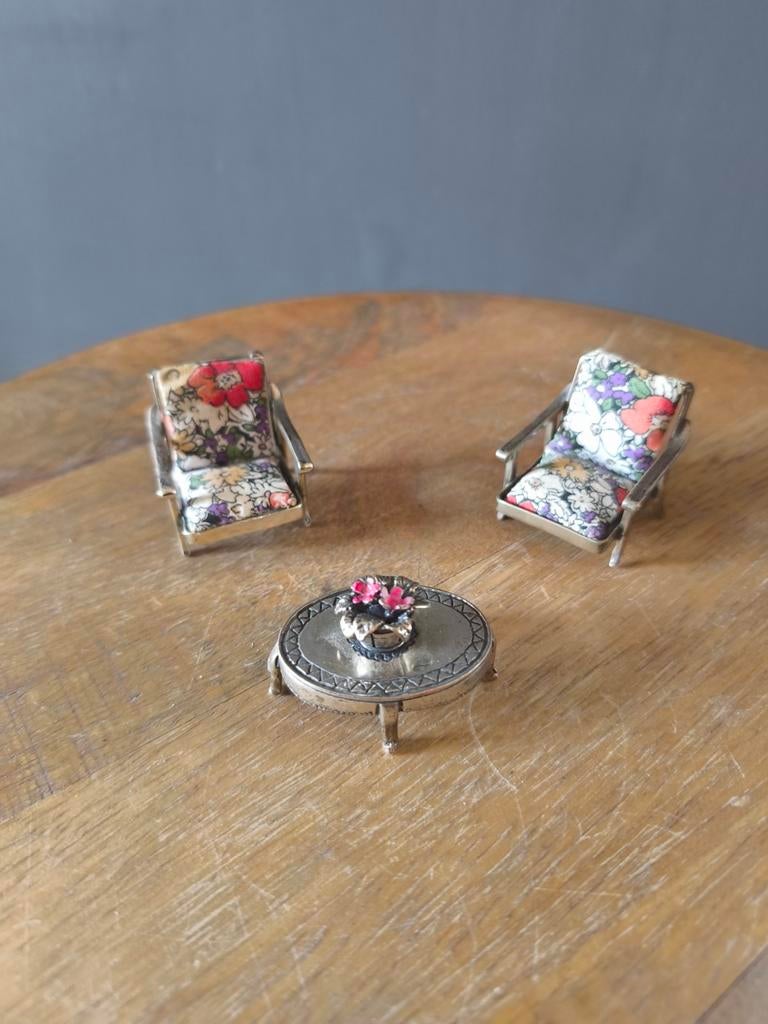 Antieke zilveren poppenhuis meubels - 800 zilver, Ophalen of Verzenden, Zilver