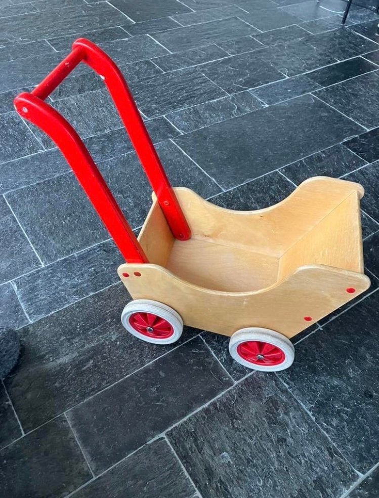 VINTAGE houten poppenwagen , merk ‘Allehand’ 58x50cm (hxl), Ophalen, Zo goed als nieuw, Duw- of Trekspeelgoed