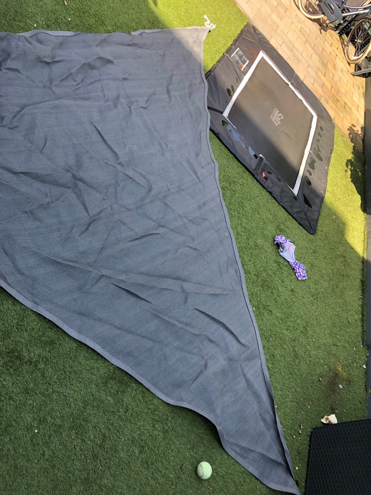 Grijze Driehoek Schaduwdoek 4x4 meter, Ophalen of Verzenden, Gebruikt