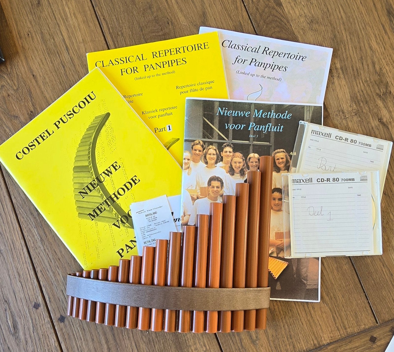 Panfluit met lesboeken en bladmuziek, Ophalen, Gebruikt, Houtblazer