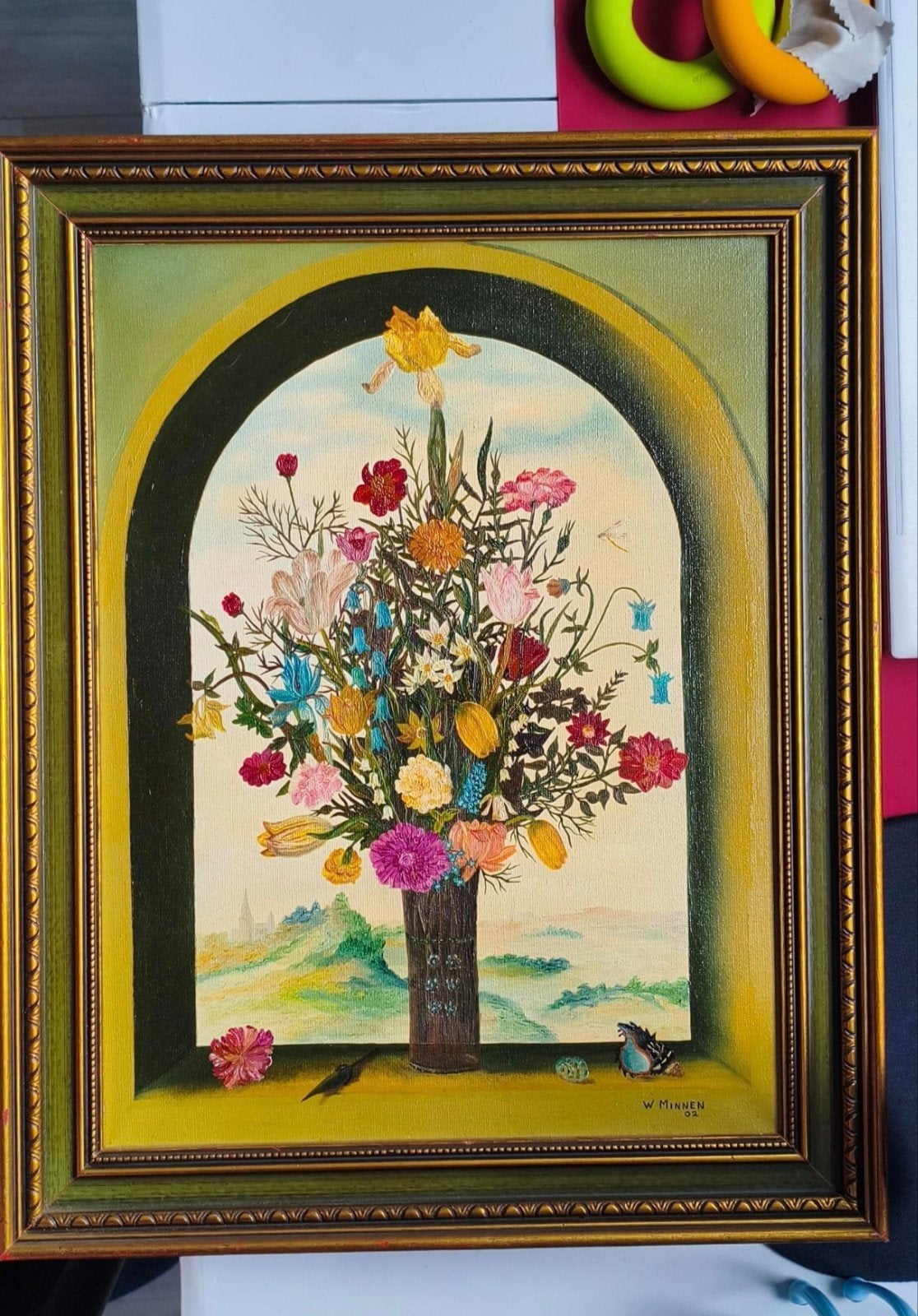 Bloemstilleven — W. Minnen, Antiek en Kunst, Kunst | Schilderijen | Klassiek, Ophalen of Verzenden