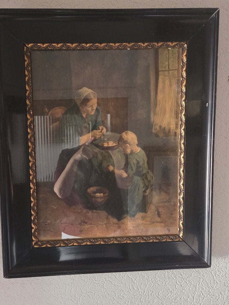 Prachtige oude lijst met reproductie schilderij, Ophalen, Gebruikt, 50 tot 75 cm, 50 tot 75 cm