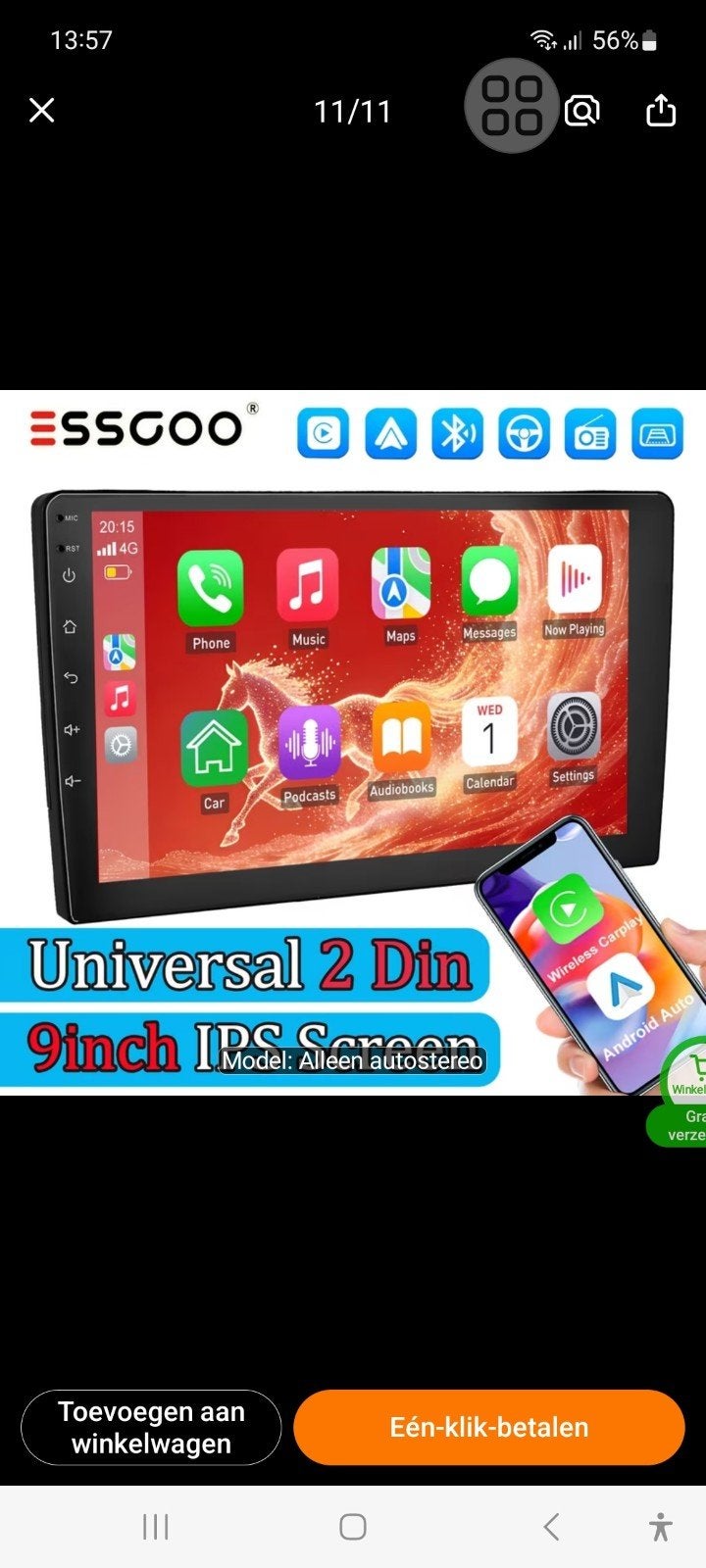 Universele  9 inch IPS Scherm Autoradio met Carplay/Andr, Auto diversen, Ophalen of Verzenden, Nieuw