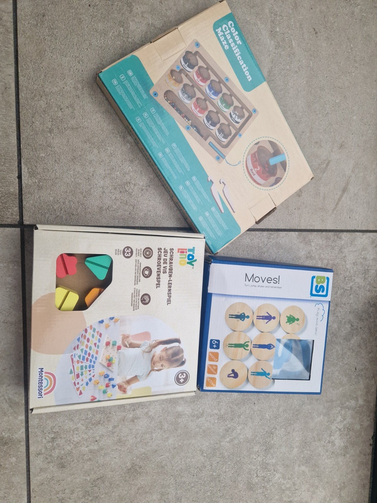 Educatief speelgoed: Montessori, Kleuren Labyrint & Moves!, Ophalen of Verzenden, Gebruikt, Knutselen