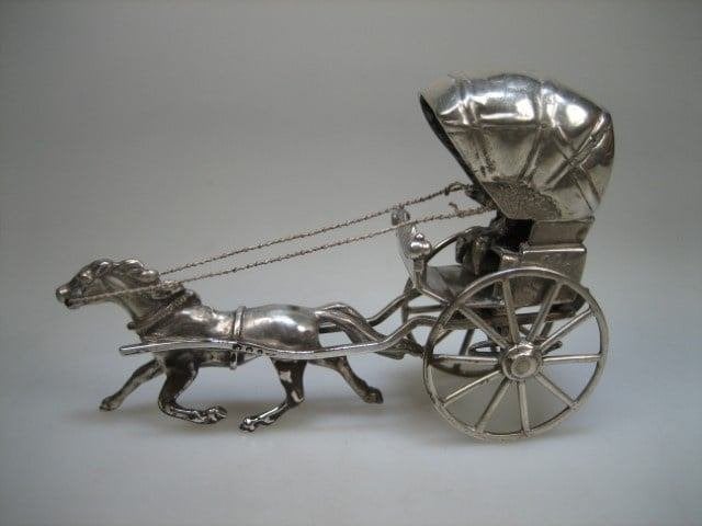 Zilveren oude miniatuur Rijtuig met man en paard uit 1976, Verzenden, Zilver