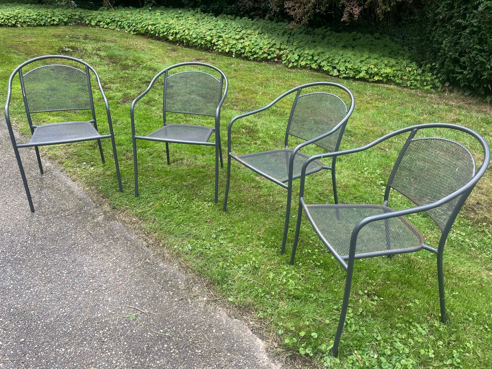 Set van 4 metalen tuinstoelen - Gebruikt, Tuin en Terras, Ophalen, Gebruikt, Metaal