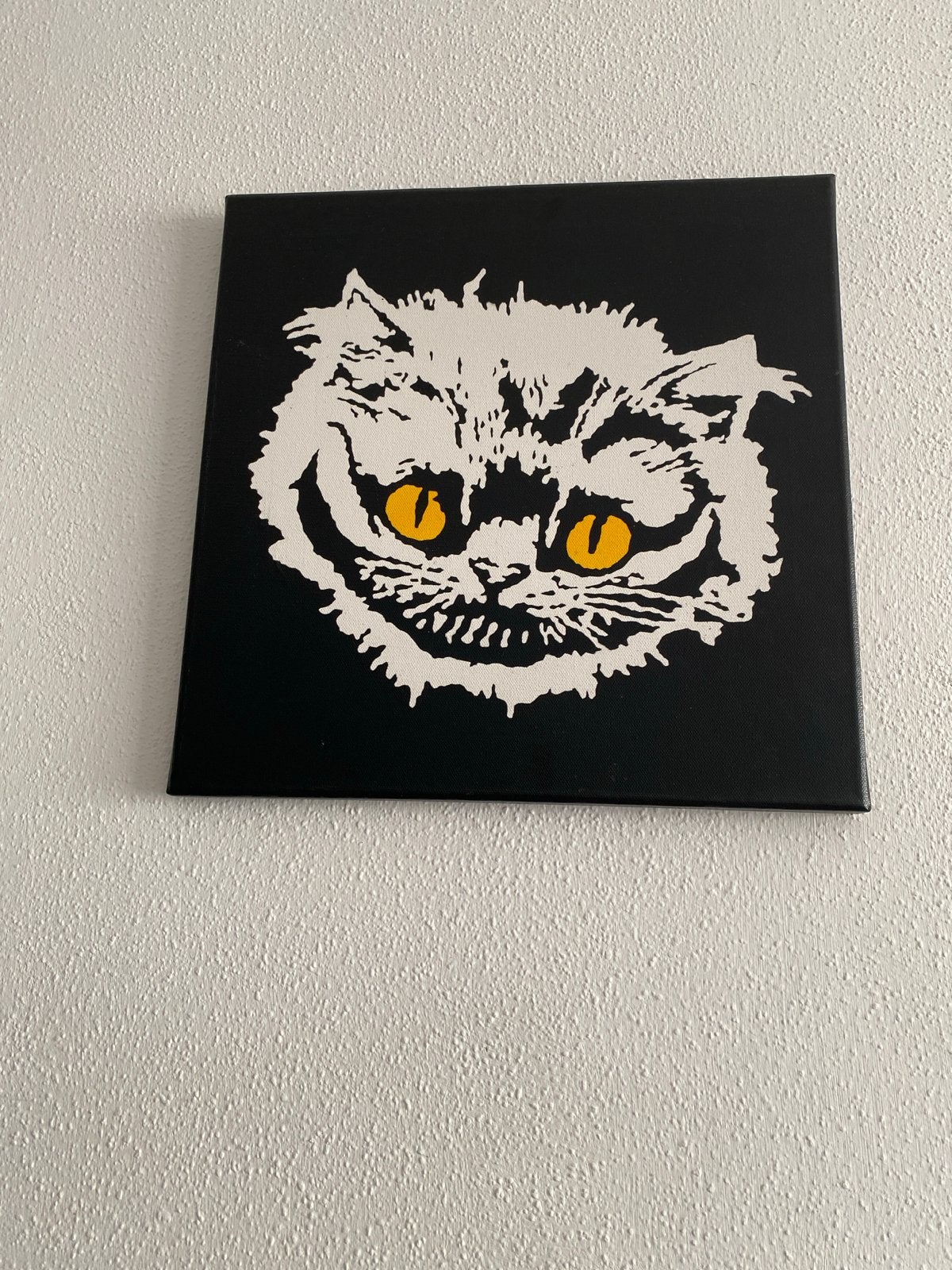 Graffiti Cheshire Cat Canvas Print 40x40 cm, Antiek en Kunst, Handgeschilderd, Ophalen of Verzenden, Stripfiguren/cartoons, Overige technieken