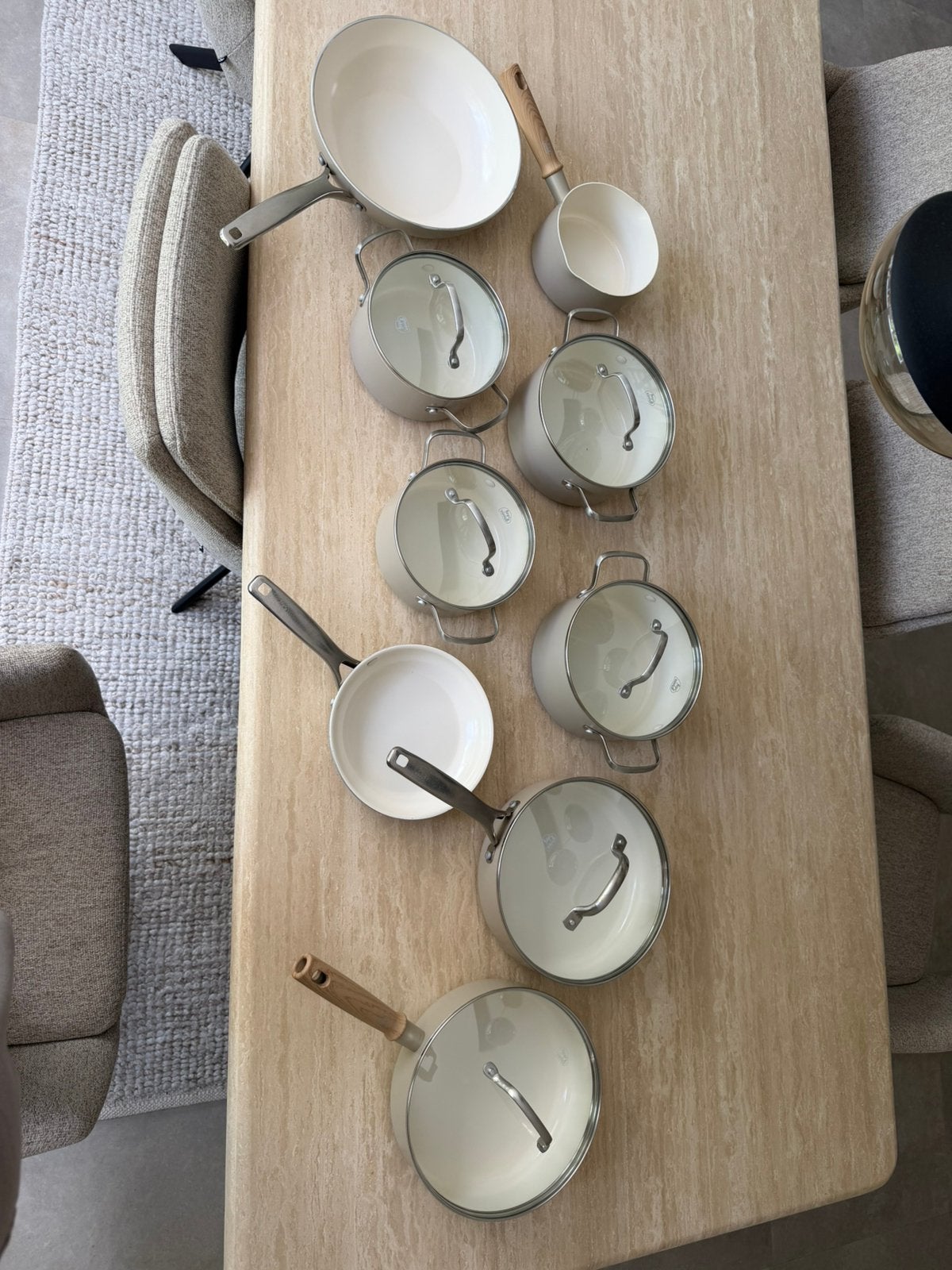 Greenchef beige pannenset, Ophalen, Zo goed als nieuw, Rvs, Pannenset